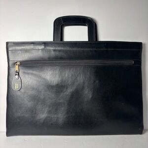 Vintage Cambridge Portfolio Briefcase OS Black Faux Leather Retractable Handles